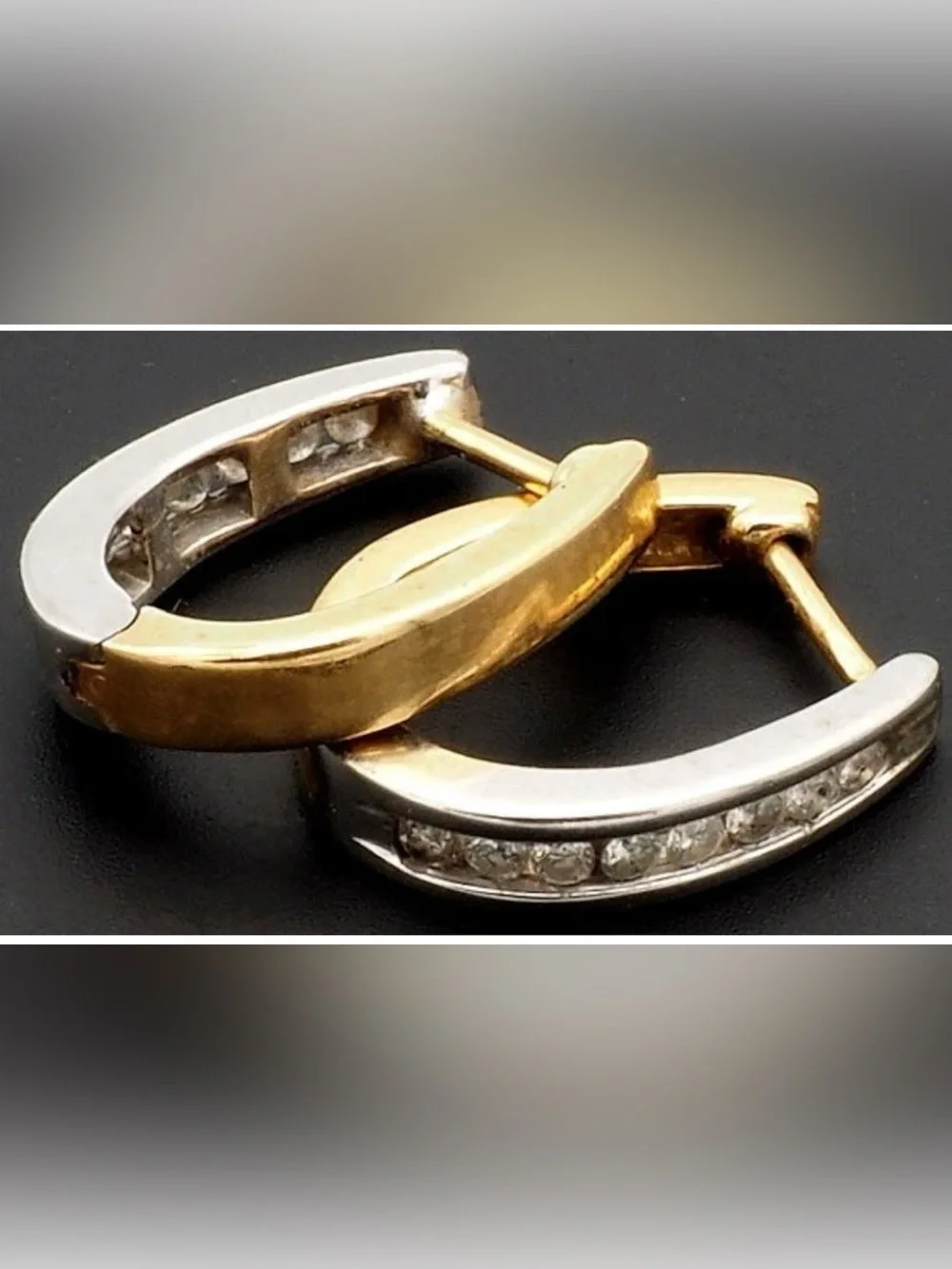 Vintage 14 Karat Gold Earrings. 16 Diamonds. Combination of White & Yellow Gold.